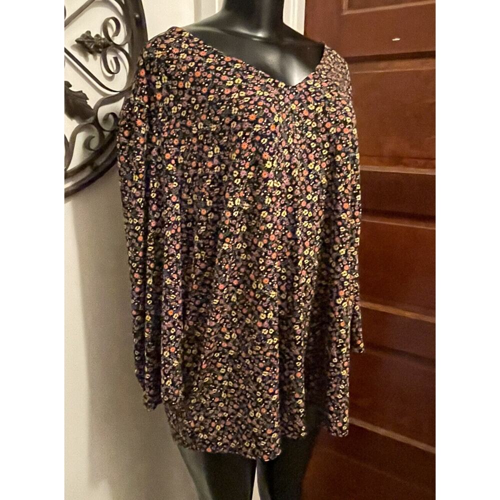 Size 3X Adrianna Papell Balloon 3/4‎ Sleeve Multicolored Floral Print Womens Top - Picture 5 of 9